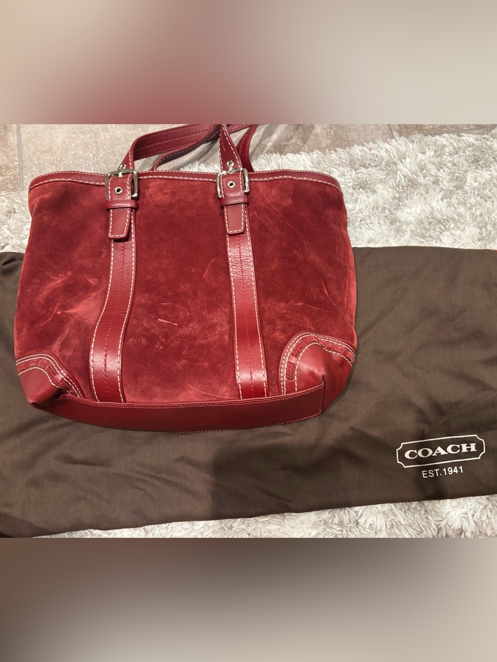 Coach Red Suede Tote Bag